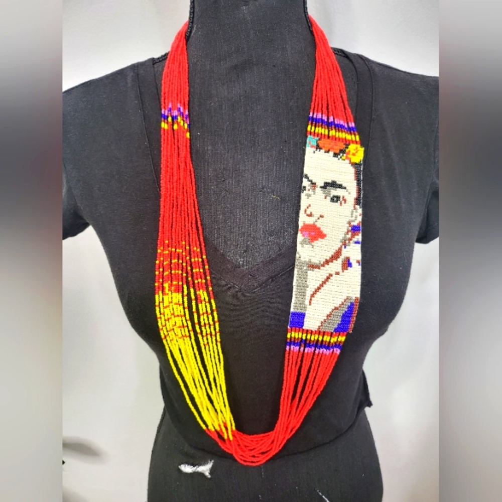 Frida Kahlo beaded Multiple strands necklace
